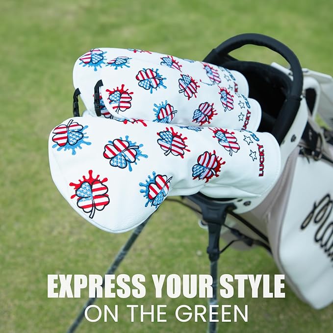 Golf Club Head Covers for Driver Cover, Fairway Wood Cover Hybrid Head Cover, USA Style Premium Leather Golf Headcovers Fits Golf DF3 Putter, Blade Putter Cover, Fits Most of Golf Club Covers