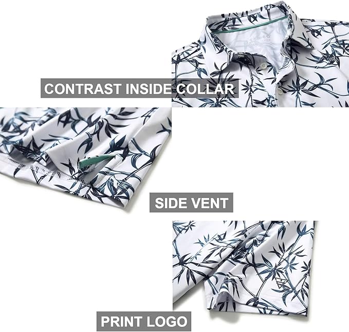 Golf Shirts for Men Dry Fit Short Sleeve Print Performance Moisture Wicking Polo Shirt