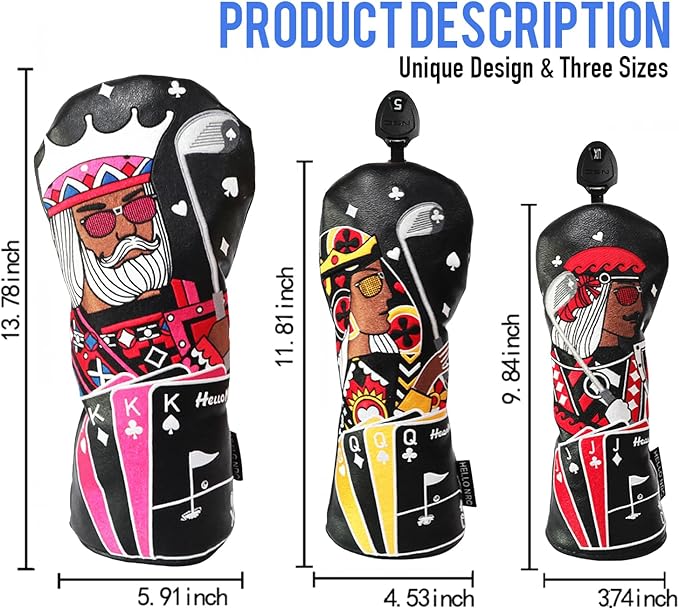 Golf Club Covers – Funny Poker Leather Driver Headcover, Fairway Wood & Hybrid, Cool Embroidered Golf Headcovers