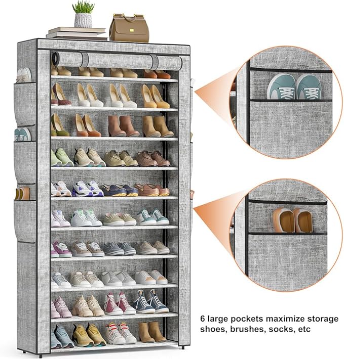 OYREL Shoe Rack 10Tier Large Capacity 50-56Pairs Beautiful Tall Shoe Shelf Free Standing Storage Cabinet Entryway Closet