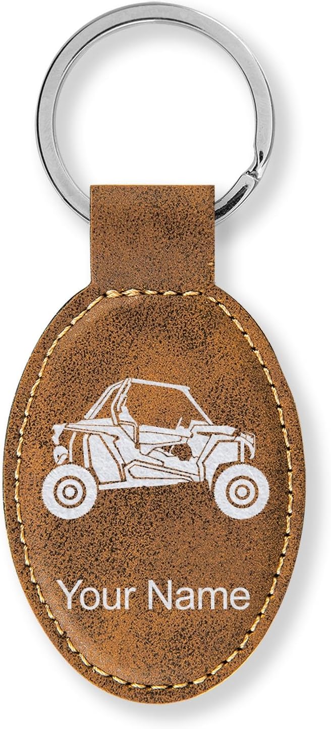 LaserGram Oval Keychain, Off Road Racer, Personalized Engraving Included (Rustic with Silver)