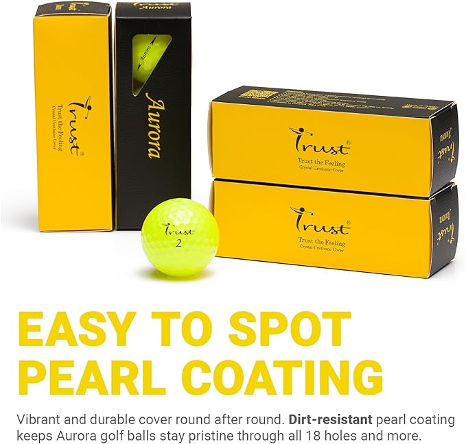 Trust Golf Balls - Aurora & Rosa Crystal Urethane Series | Eye-Catching & Easy to Spot | Maximum Distance, Soft Feel, Straight Flight, & Greenside Control | Blue, Orange, Pink, Yellow | 12 or 48 Balls