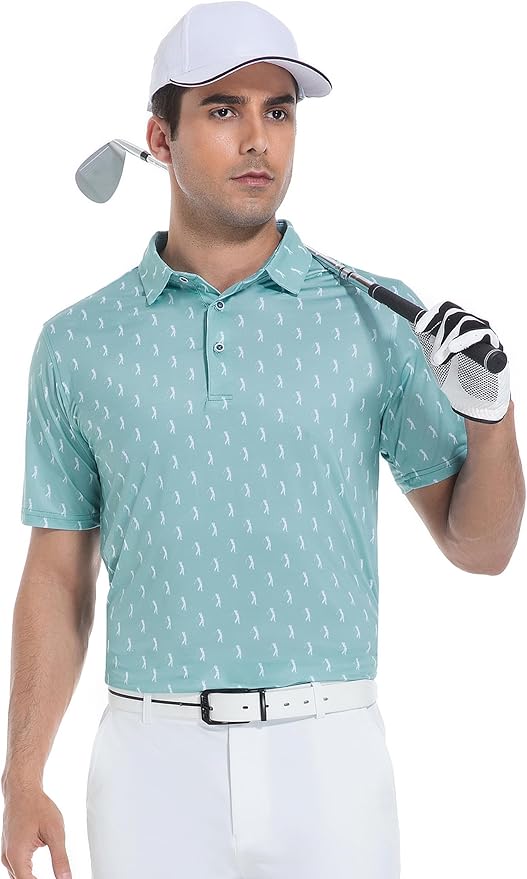 Esabel.C Golf Shirts for Men Dry Fit Performance Short Sleeve Print Moisture Wicking Collared Shirt