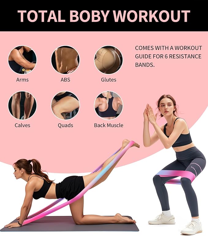 6 Pcs Fabric Booty Bands & Long Resistance Bands for Workout Butt and Legs Pull Up Exercise Elastic Stretch Bands Home Gym Fitness Equipment
