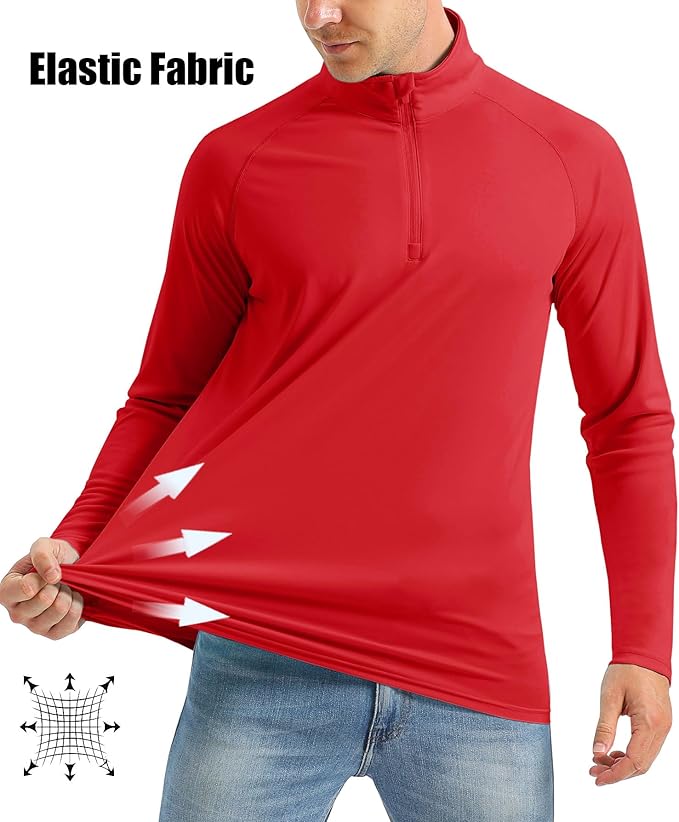 MAGCOMSEN Men's Long Sleeve Sun Shirts UPF 50+ Tees 1/4 Zip Up Fishing Running Rash Guard T-Shirts Outdoor Shirt