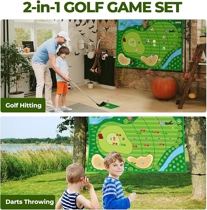Golf Chipping Game Mat Set, Golf Hitting Training Mat Practice Outdoor Indoor for Adults Family, Kids Outdoor Play Equipment, Stick Chip Games for Backyard Office Home (70.1x47.2in)