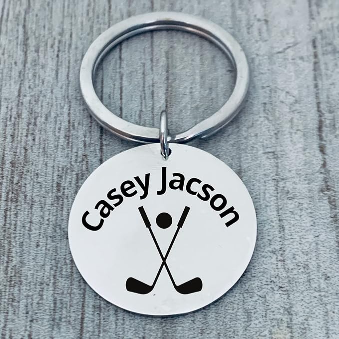 Personalized Golf Keychain, Custom Engraved Golf Jewelry, Gift for Golfer, Golf Gifts for Men, Women, Senior