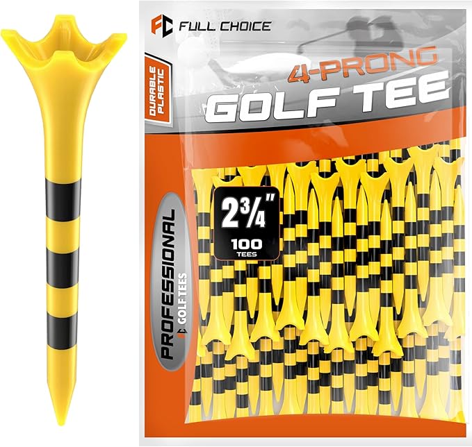 Professional Plastic Golf Tees 100 Pack (3-1/4" or 2-3/4"), Enhanced Durability & Stability, Engineered to Minimize Friction and Side Spin