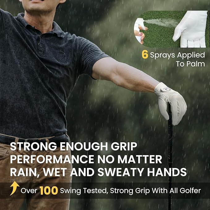 FINGER TEN Premium Rain Grip Men's Golf Gloves 1 Pair, Hot Wet Weather No Sweat Glove for Serious Feel & Performance, Left Right Hand Black Gray White Blue Fit Size S M L XL 2XL 3XL