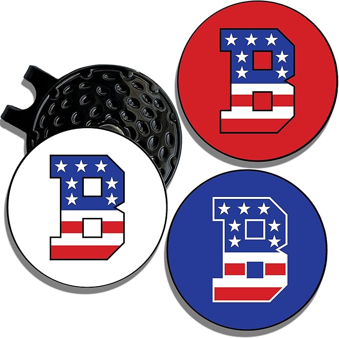 Wolf Golf Towels Golf Ball Marker Hat Clip | USA Monogram | 1 Magnetic Clip + 3 Ball Markers | Patriotic Golf Accessories for Men & Women