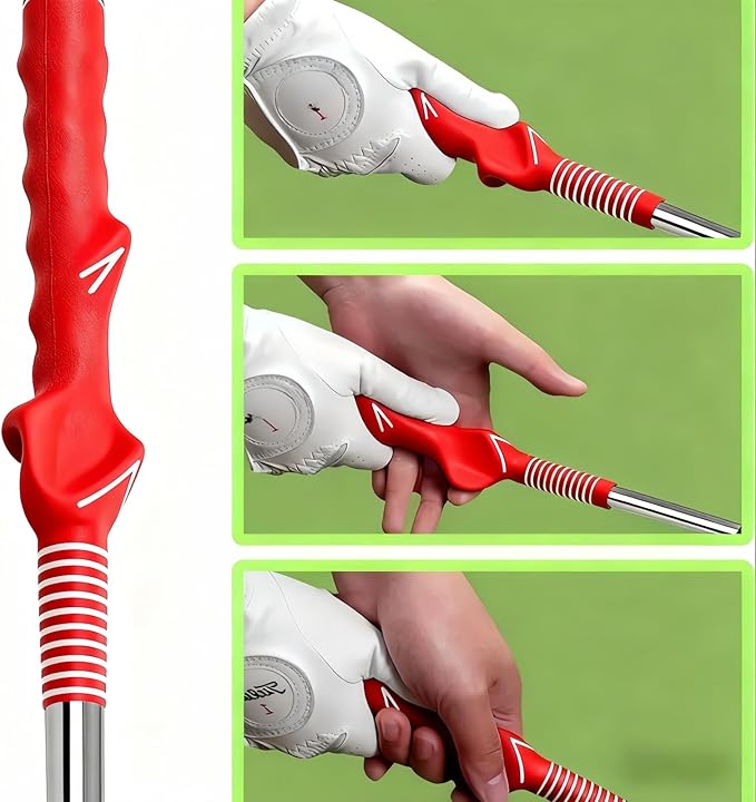Retractable Golf Swing Training Aid,Right-Handed Golf Swing Trainer, Golf Grip Trainer with Click Feedback, Ergonomic Grip Golf Stick for Practice Correction Indoor Outdoor Hitting Red