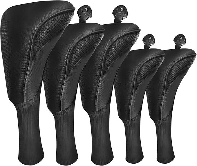 FINGER TEN Golf Club Head Covers for Woods Driver Fairway Hybrid Value 3/5 Pack, Long Headcover Interchangeable Accessories for Ultimate Club Protection