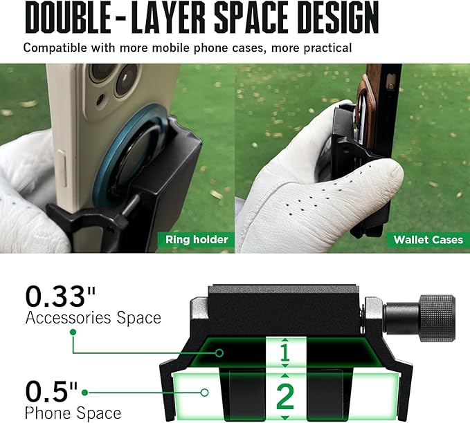 Dprofy Strong Magnetic Golf Phone Holder Golf Cart Phone Mount Golf Accessories Fit for All Popular Smart Phones Special Design for Thick Case and Ring Holder (Black)