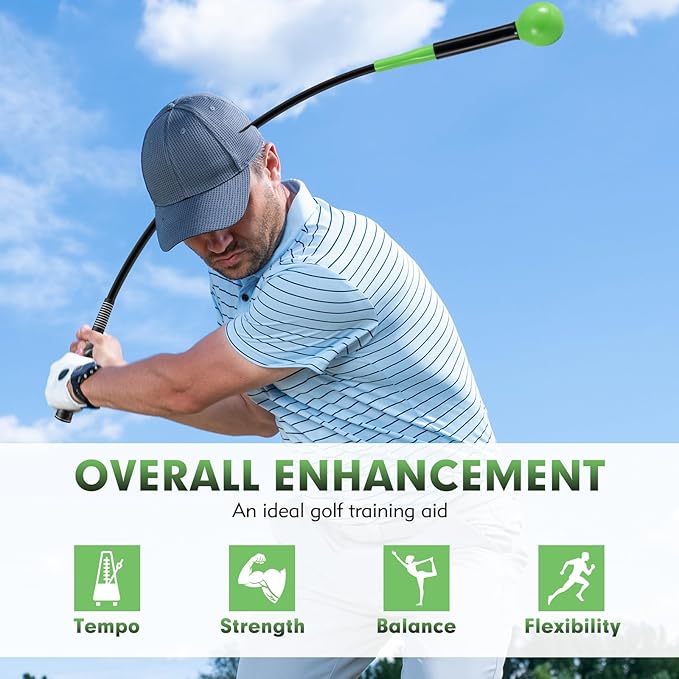 GYMAX Golf Swing Trainer, Warm-Up Stick with Grip Trainer for Rhythm, Balance, Tempo & Strength, Right Handed Swing Speed Training Aid, Weighted Golf Club for Indoor Practice