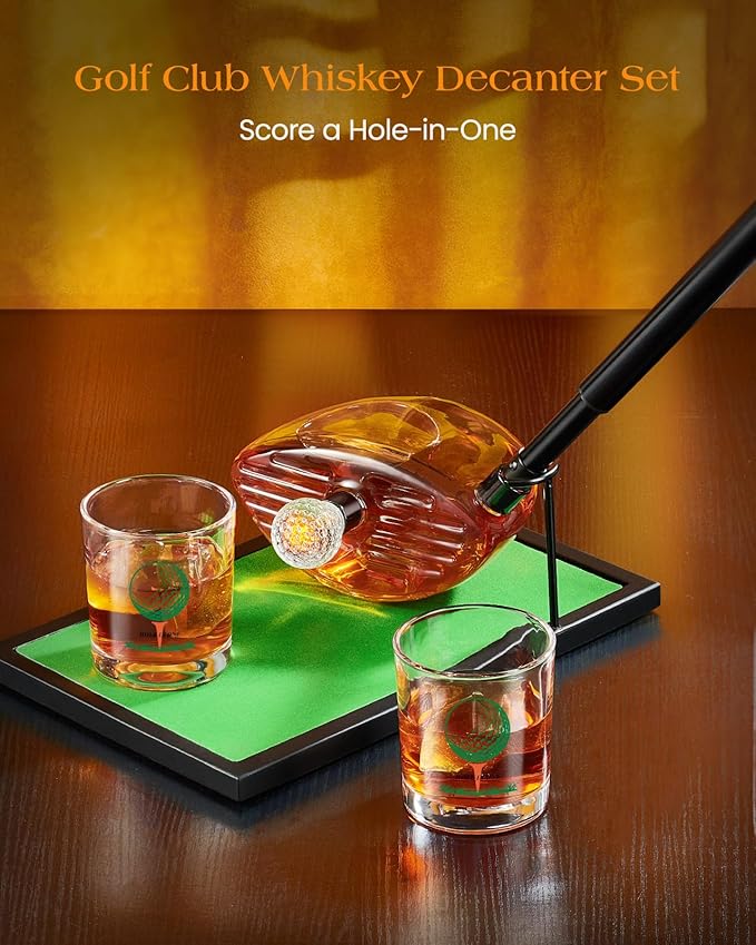Golf Gifts for Men Dad, Kollea Golf Club Whiskey Decanter with Shot Glasses, Liquor Decanter Set for Men Husband Coaches Golfers, Cool Birthday Gifts for Brother Guys