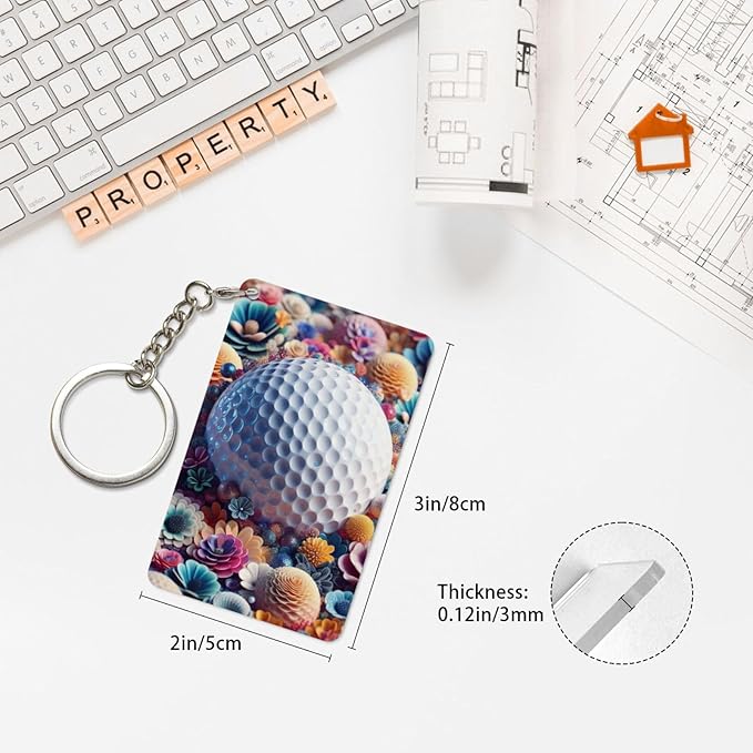 Golf Keychains Rectangular Acrylic Keychain Daily Key Ring Car Key Fob Holder 2X3 Inch