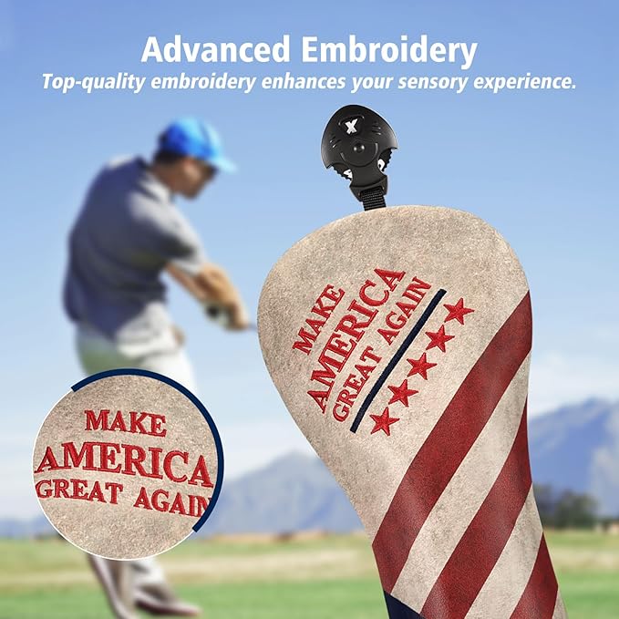 Golf Club Head Cover, Premium Leather Elegant Embroidery Fairway Wood Headcover Interchangeable No. Tags 3 4 5 7 X, Mallet Putter Cover with Magnetic Closure