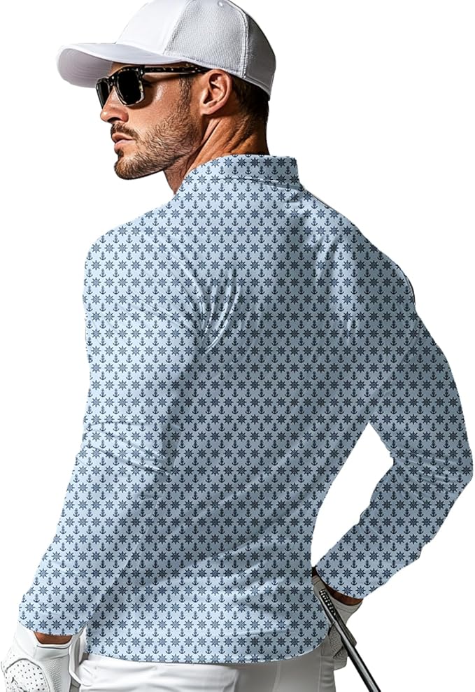 Men's Long Sleeve Golf Shirt Quick Dry 3 Button Work Fishing Outdoor Casual Collar Shirt