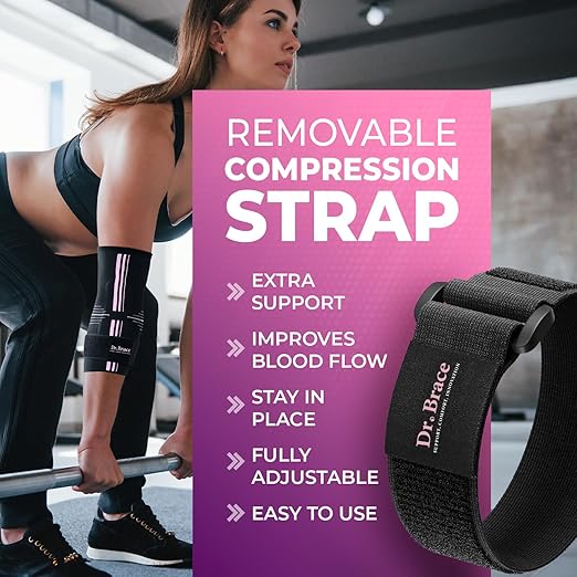 DR. BRACE® Elite Elbow Brace Support, Breathable Elbow Compression Sleeve with Gel Pad for Golfer's, Tennis Elbow & Tendonitis Treatment & Pain Relief 2024 (Black-Pink, X-Large)