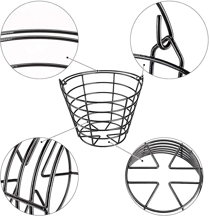 10L0L Golf Ball Bucket Metal Material, Golf Ball Basket Container with Handle, Bucket Holds 50 Balls - Black (Balls NOT Include)