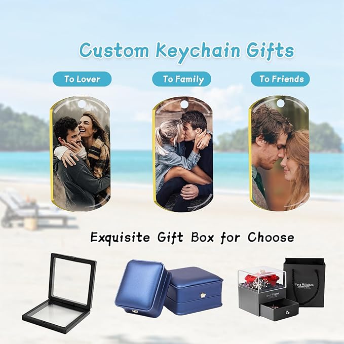 Personalized Custom Keychain with Picture - Double Sided Engraving Photo Text Customized Key Chains for Men Boyfriend