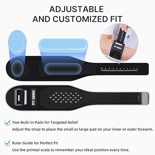 Fit Geno Elbow Brace for Tennis & Golfer's Elbow: Adjustable Elbow Strap for Tendonitis Pain Relief with Compression Pad - Support for Sports Men and Women - Forearm 10''-15.5'', 1 Pack