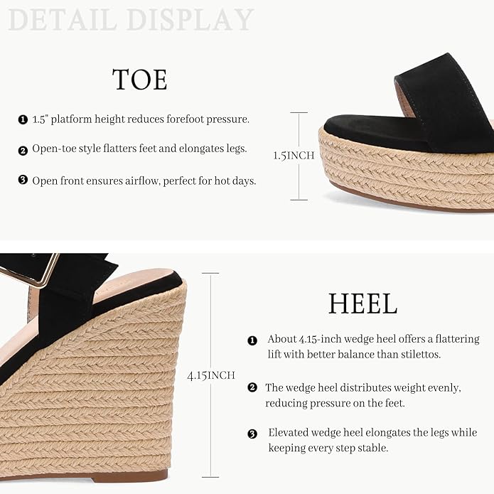 VICKI·VICKI Wedges for Women Platform Sandals Wedge Heels for Sandals Comfortable Summer Espadrille Shoes Ankle Strap&Open Toe