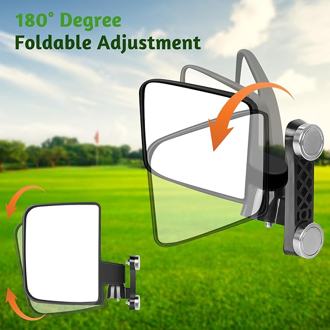 No Drilling Golf Cart Side Mirrors for EZGO Club Car Yamaha, Strong Magnetic HD Shatterproof Side View Golf Cart Mirrors, 2 Pack