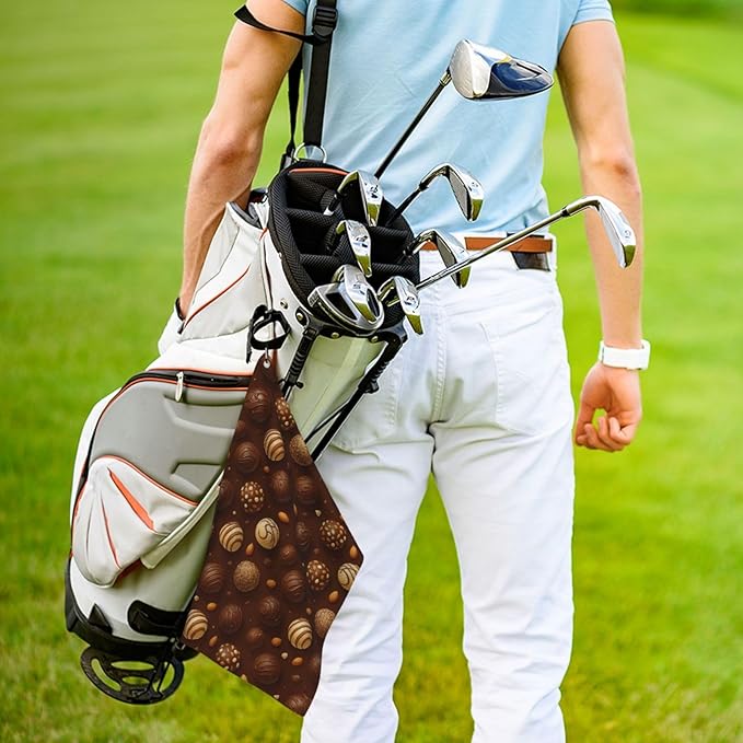 Chocolate & Nuts Golf Towel Waffle Microfiber with Hook Detachable Clip 24x16in