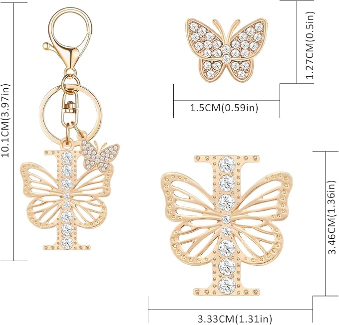 Gold Plated Alphabet Initial Letter Keyring Keychain for Women Girls Crystal Key Chains for Wallet Backpack Bag Charm
