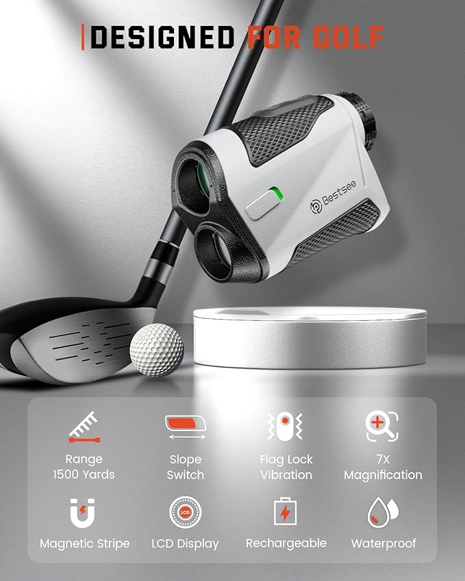 Golf Rangefinder with Slope -1500 Yards Laser Range Finder Golf for Hunter, High-Precision Flag Pole Locking Vibration, 7X Magnification, USB-C Rechargeable Rangefinders Magnet Strip