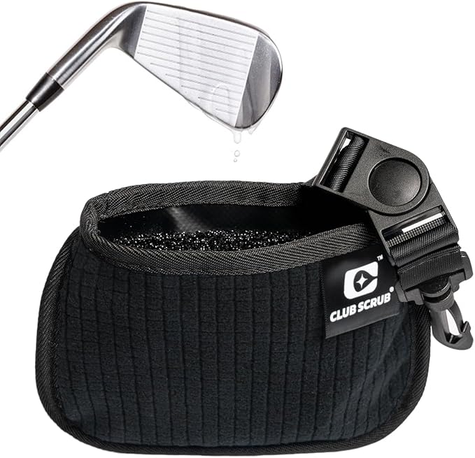 Club Scrub Mini, Golf Club and Golf Ball Cleaning Bag, Waterproof Clean Face Technology Liner, Detachable Clip, Machine Washable, Cleans Club Grooves, Dry Exterior (Black)