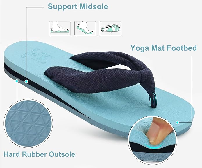 KuaiLu Flip Flops for Women with Arch Support Yoga Mat Comfortable Summer Beach Walking Thong Cushion Sandals Slip On Indoor Outdoor