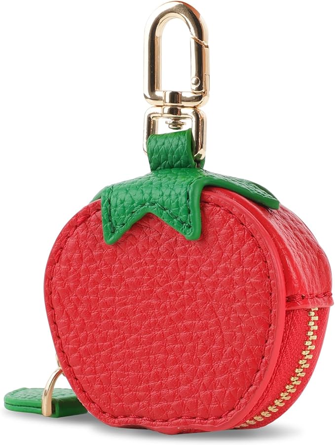 XSUIOY Orange Fruit Coin Purse Keychain Bag Charm, Mini Leather Coin Purse & Pouch Airtag Holder Keychain, Kawaii Bag Charms for Handbag, Tote, Keys, Airtag, Gifts for Girls & Women