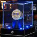 JupDec Cordless LED Championship Ring Display Case, Clear Acrylic Single Ring Holder with 10 Color Light up, Autograph Ring Showcase with Memory Function, Ideal Gift for Sports Fans