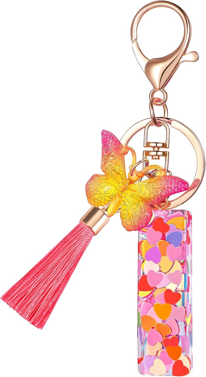 Suweibuke Colourful Cute Initial Letter Keychains for Women Girls with Tassel Butterfly, Charm for Purse Handbags Backpacks