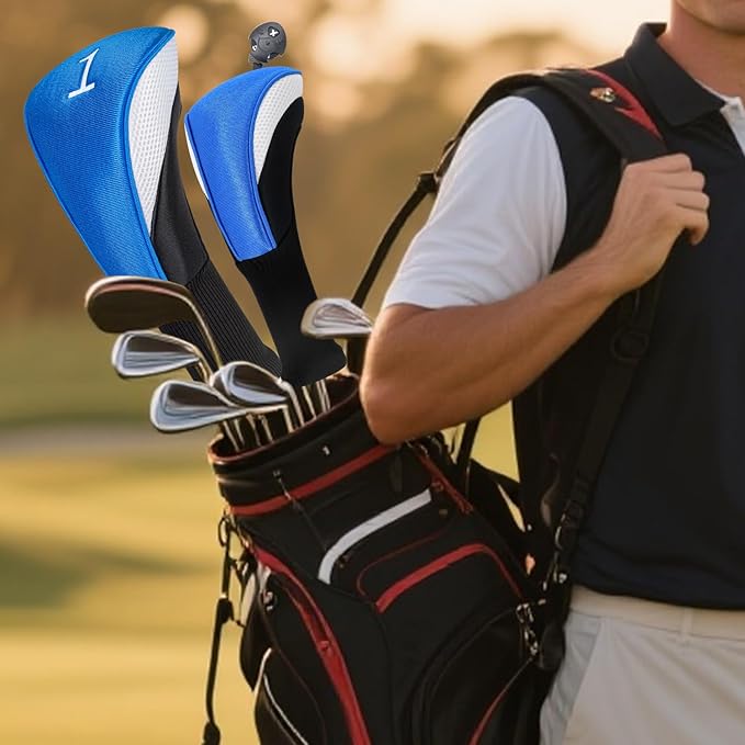 Golf Head Covers for Fairway Woods Driver Hybrids 5 Pieces Nylon Mesh Sports Fan Golf Club Headcovers-Golf Accessories for Men Women.