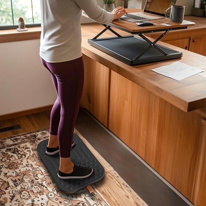 Balance Board For Standing desk, 2-in-1 Dual-Sided Wobble Board & Anti-Fatigue Standing Mat, Exercise Balancing Stability Trainer For Home, Gym, Office