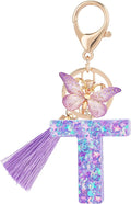 Suweibuke Colourful Cute Initial Letter Keychains for Women Girls with Tassel Butterfly, Charm for Purse Handbags Backpacks