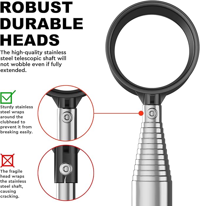 JKL 9Ft/12Ft Golf Ball Retriever for Water Telescopic, Stainless Steel Shaft, High Durability Double-Sided Ball Picker Upper Grabber, Golf Gifts for Golfers