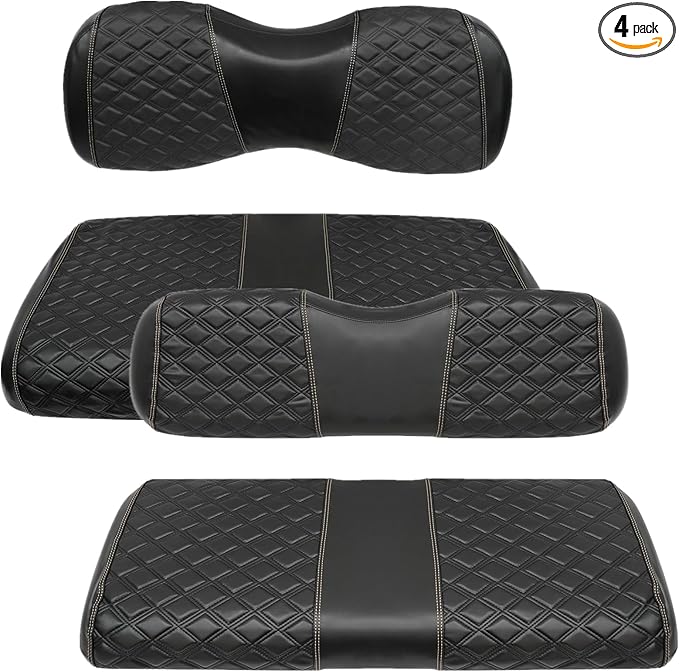 Golf Cart Seat Covers Front and Rear Waterproof and Sun Resistant Marine Grade Vinyl Leather Seat Cover Accessories for Yamaha Drive 2007-2016/Drive 2 2017+, Black(4PCS)