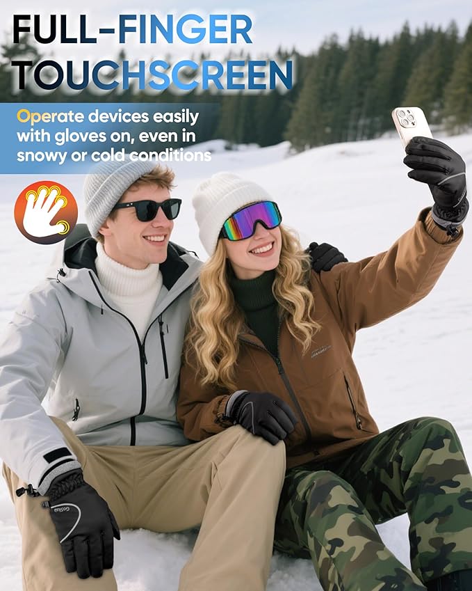 Winter Gloves for Women Men, Waterproof and Warm, Sensitive Touch Gloves for Cycling Running Working Outdoor Activities, Black