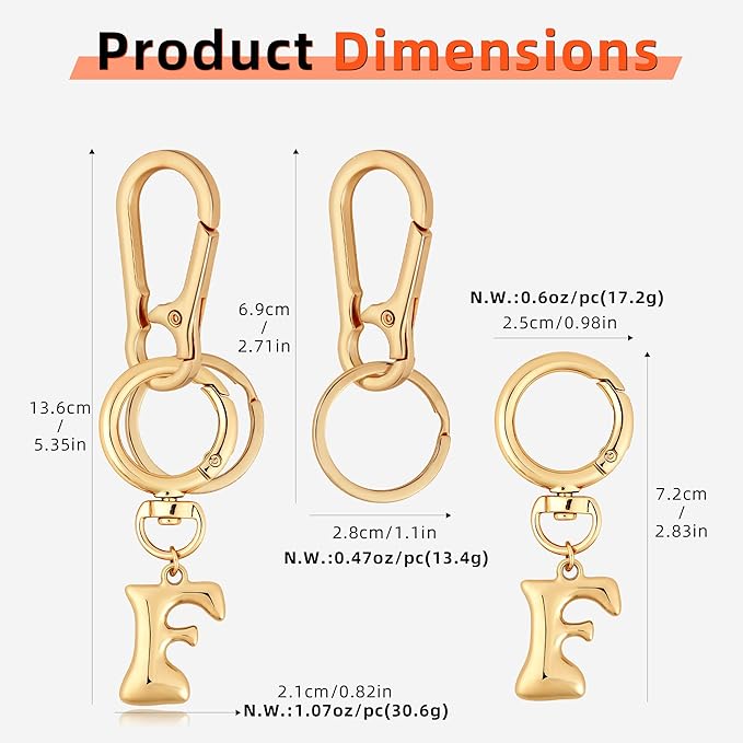 Gold Bubble Heart, Cherry, Bow & More Designs Letter Initial Keychain Bag Charms – Cute Purse Charms for Handbags
