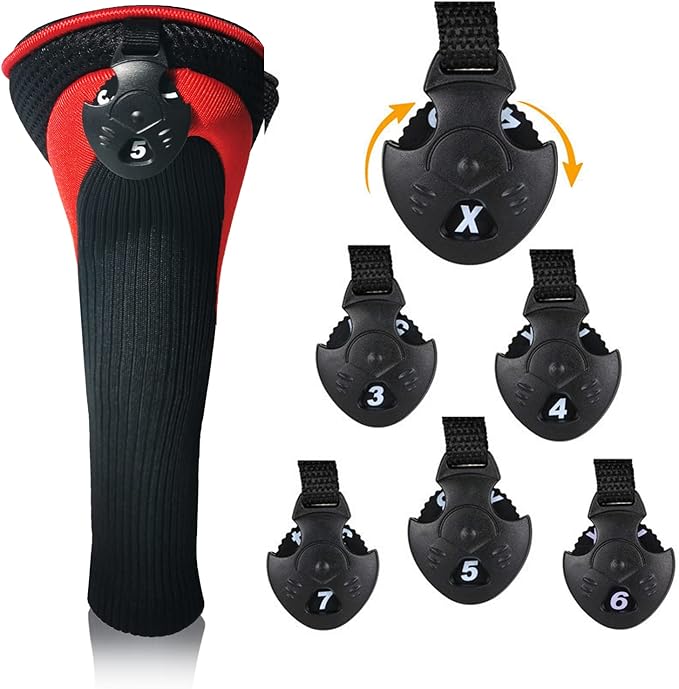 Golf Club Head Covers for Fairway Woods Driver Hybrids 3 Pieces Long Neck Mesh Sports Fan Golf Club Headcovers Set with Interchangeable No. Tags 3 4 5 6 7 X Golf Accessories for Men Women