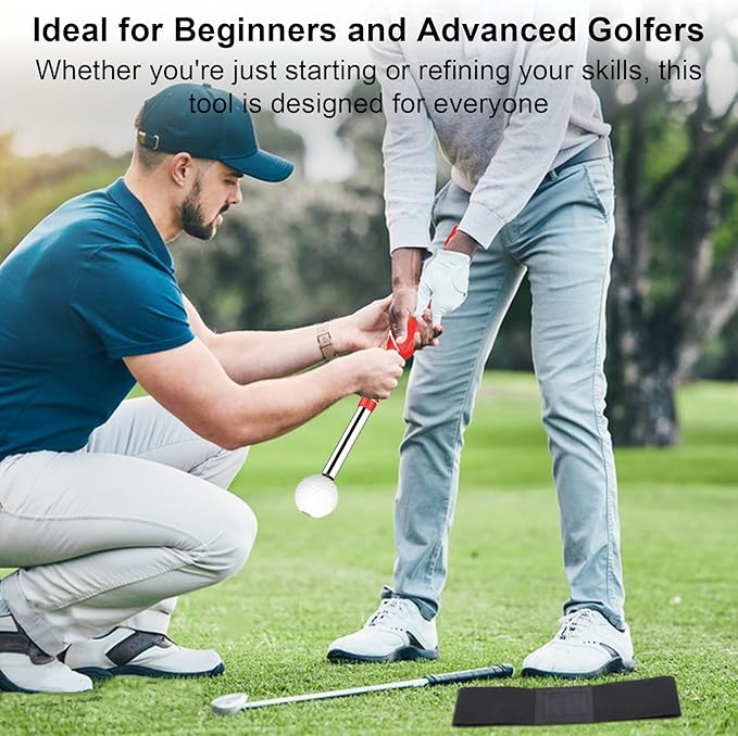 Golf Training Aids, Golf Grip Training Aid Swing Trainer with 1 Arm Posture Correction Band and 1 Telescopic Golf Simulator, Golf Practice Accessories Perfect for Beginners and Pros