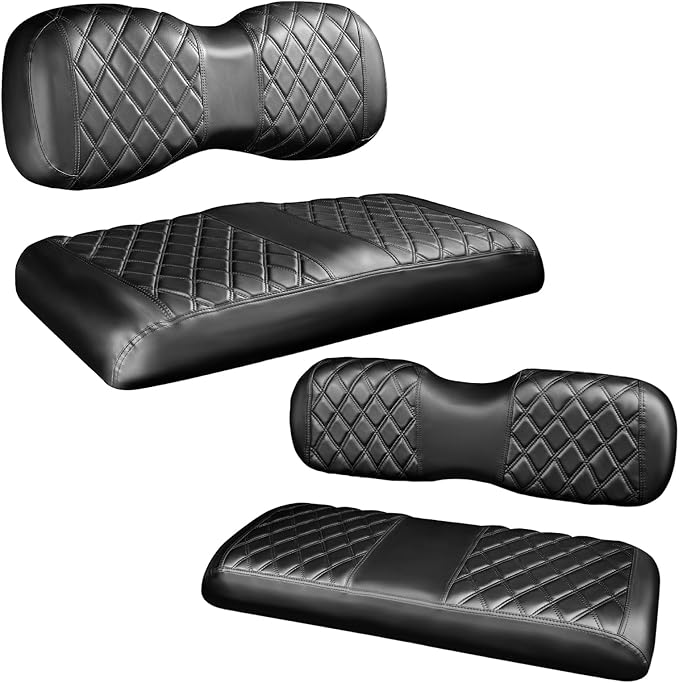 NOKINS 4PCS Golf Cart Diamond Seat Covers Kit,Front and Rear Seat Covers Fits for EZGO/Club Car/Yamaha Original Regular Seat Cushion, No Stapler