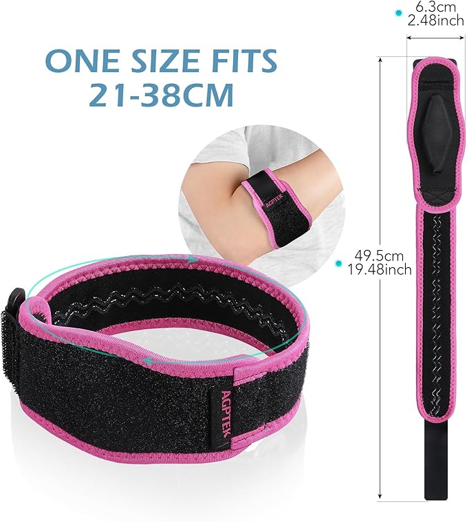 AGPTEK Elbow Brace for Tendonitis and Tennis 2 Pack, Tennis Golfers Elbow Support Arm Band Wrap Weightlifting Elbow Strap with Compression Pad for Men & Women (Pink)