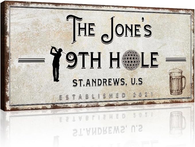 TAILORED CANVASES Golf Art Decor - Personalized Vintage Golf Wall Art Sign for Man Cave, Bedroom, Basement, Home Bar and Custom Gift for Husband, Dad, Wedding & Anniversary - 19th Hole Sign, 60"x30"