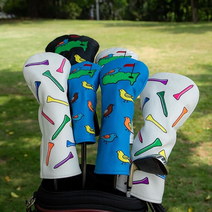 1 Pcs Montela Golf Club Covers,Colorful Birdie Tee 3 Wood Headcover Driver Headcover Fairway Wood Head Covers Hybrid Headcover Leather Golf Head Covers for Odyssey Scotty Cameron Taylormade