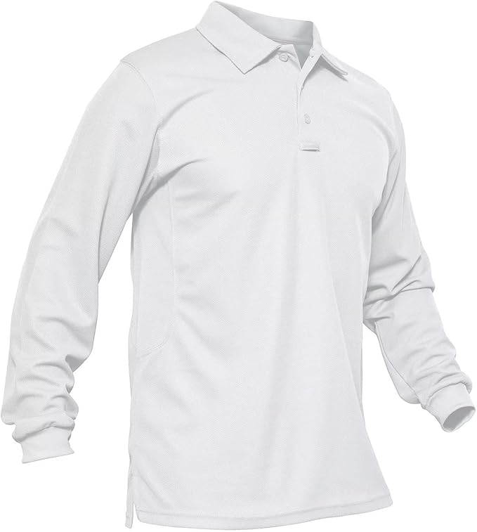 MAGCOMSEN Men's Polo Shirts 3 Button Quick Dry Performance Long Sleeve Tactical Shirts Pique Jersey Golf Shirt